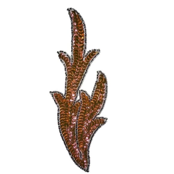 Iridescent orange sequin applique pair leaf design NWOT - Picture 2 of 5